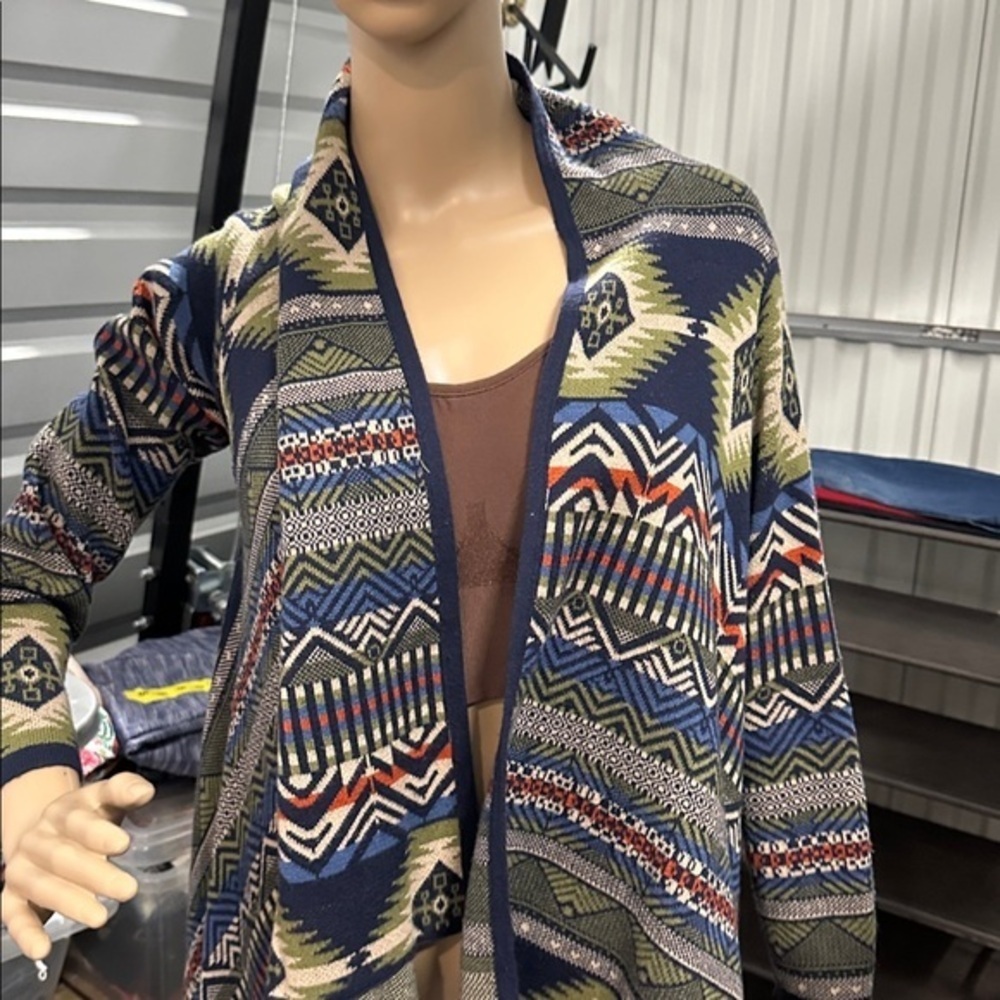 Ruff Hewn women’s multicolor Aztec patterned waterfall sweater size PM